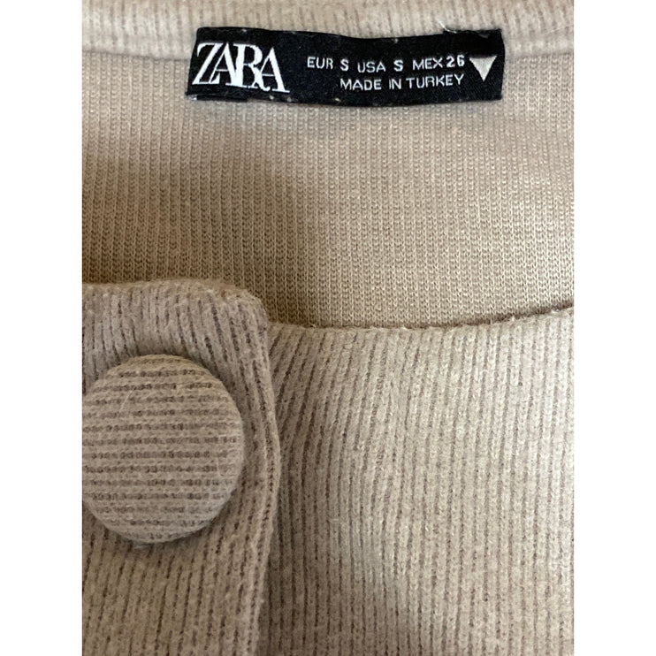 Zara Women's Beige Sleeveless Knit Big Button Down Tank Shirt Blouse Top Size S