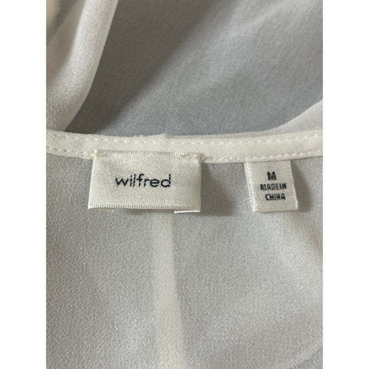 Aritzia Wilfred Women's White Ruffle Collar V-neck Long Sleeve Blouse Top Size M