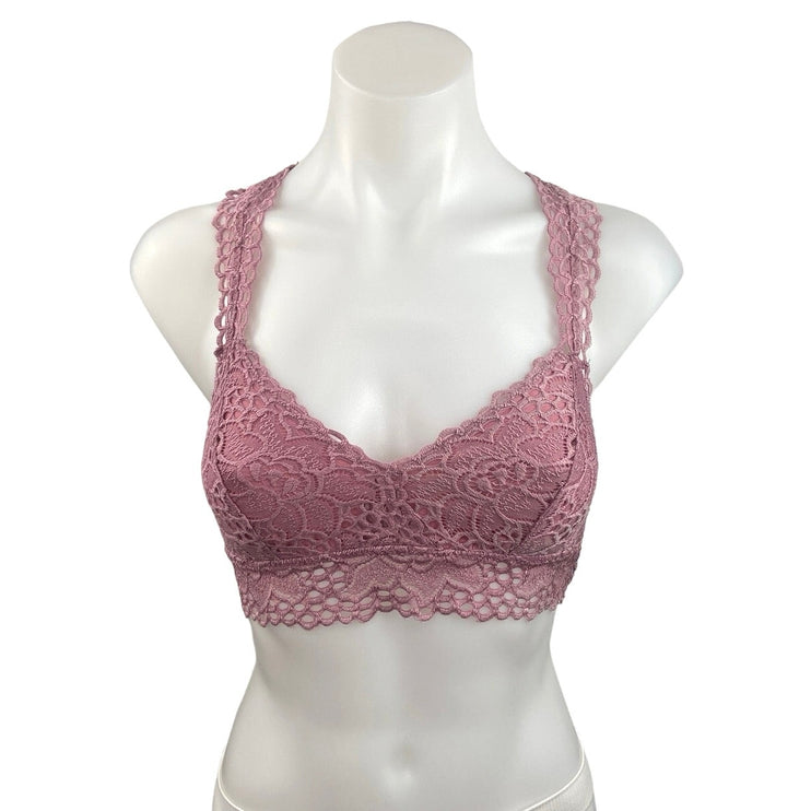 Aerie Purple Pink Eyelet Floral Lace Crochet Racerback Bralette Bra Top Size S