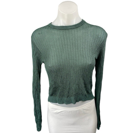 Free People Women's Green Long Sleeve Waffle Knit Cropped Sweater Top Size S
