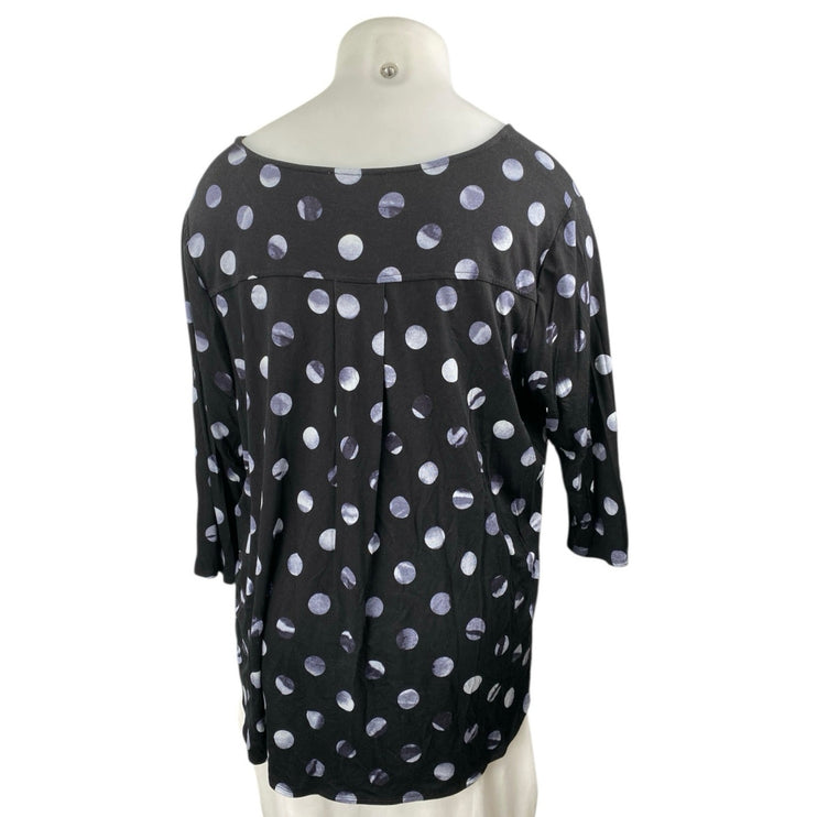 Philosopy Women's Black Polka Dots 3/4 Sleeve Boat Neck Tunic Blouse Top Size 2X