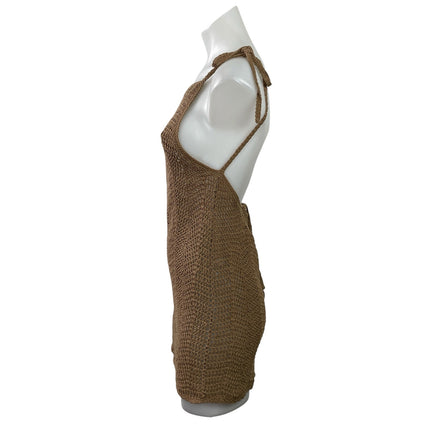 Akoia Swim Womens Brown Crochet Knit Sleeveless Backless Mini Coverup Dress Sz M