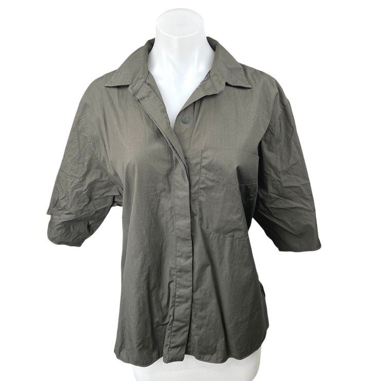 Massimo Dutti Women's Black Button Up Short Sleeve Oversized Blouse Shirt Top 6