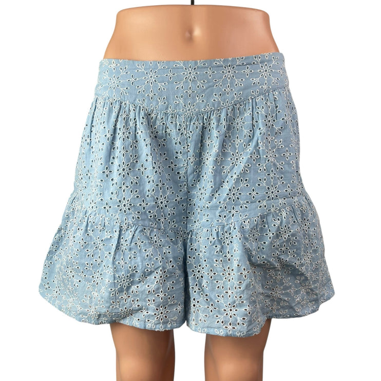 BCBGeneration Womens Blue Floral Eyelet Ruffle High Waisted Mini Casual Shorts M