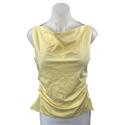 NEW Elodie Women's Yellow Sleeveless Cowl Neck Ruched Crop Tank Blouse Top Sz M