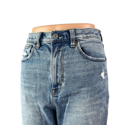 Abercrombie & Fitch The Ankle Straight Blue Ultra High Rise Patchwork Jeans 28