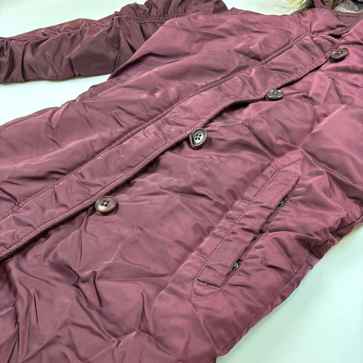 Abercrombie &amp; Fitch Womens Deep Red Maroon Fur Trim Hooded Lined Water Resistant Button Down Sleeve zip Pocket 100% Nylon Puffer Parka Coat Jacket Size XS