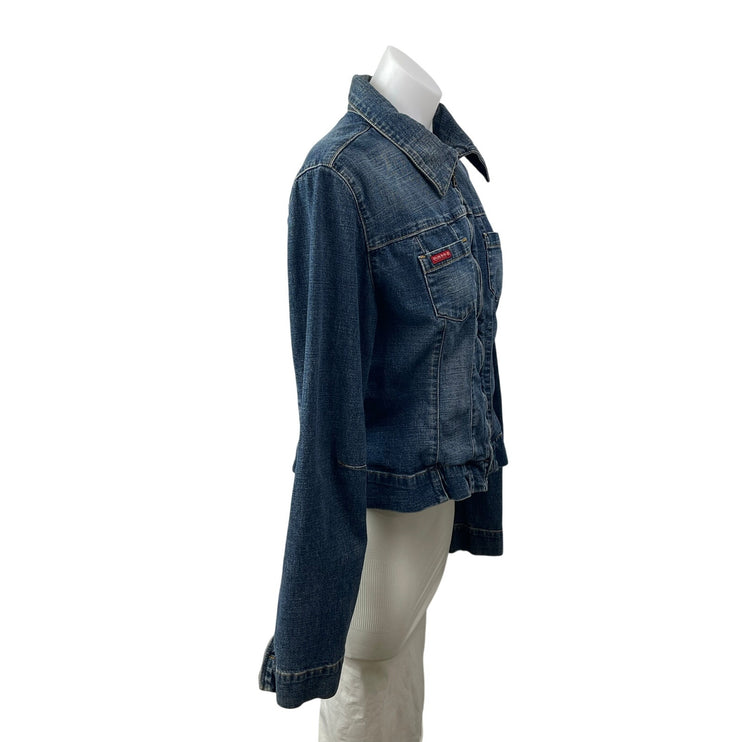 Guess Women's Blue Long Sleeve Pocket Full Zip Trucker Denim Jean Jacket Size XL