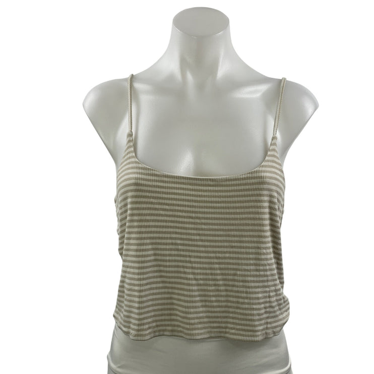 Nordstrom BP. Women's Beige Striped Sleeveless Knit Cami Tank Crop Top Size M