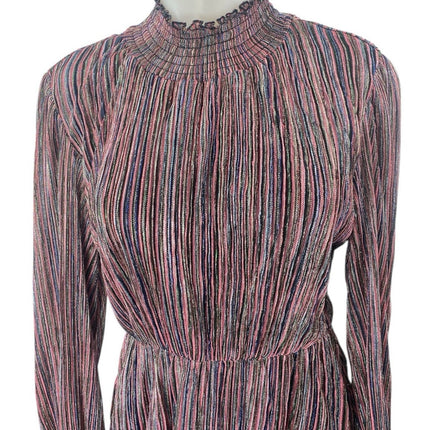 O.P.T Multicolor Metallic Striped Long Sleeve Mock Neck Mini Fit & Flare Dress L