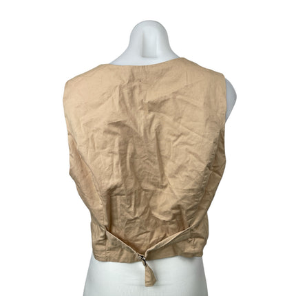 Abercrombie & Fitch Beige Sleeveless V Neck Button Shirt Crop Tank Vest Top Sz L