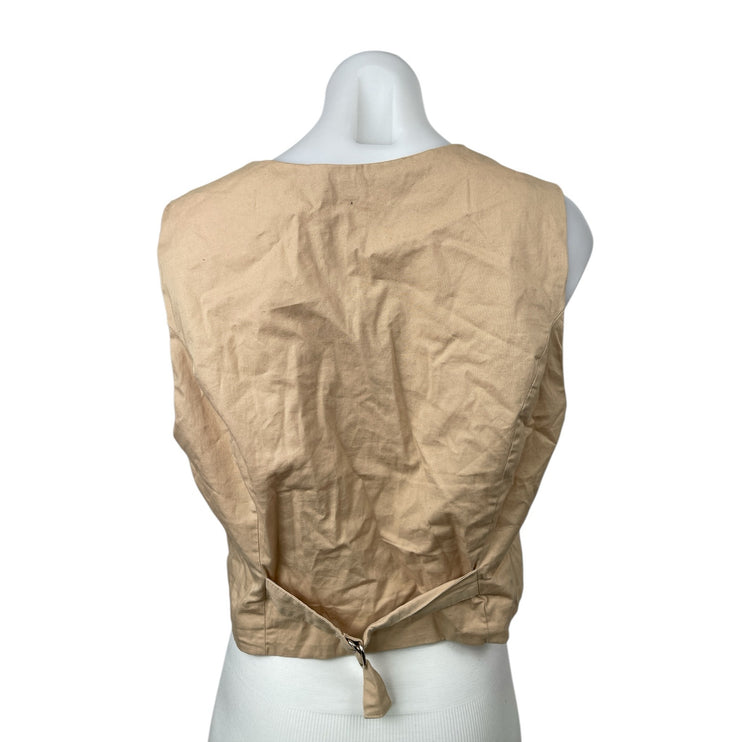 Abercrombie & Fitch Beige Sleeveless V Neck Button Shirt Crop Tank Vest Top Sz L