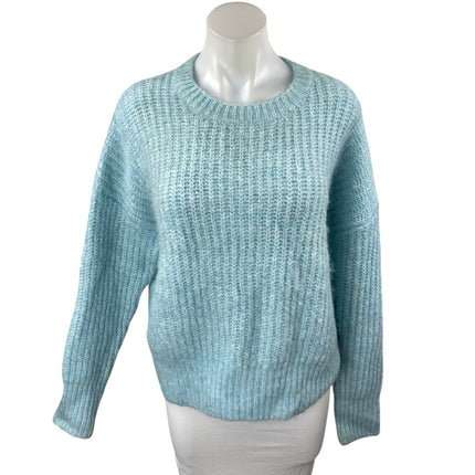 Zara Women's Blue Chunky Knit Crewneck Long Sleeve Sweatshirt Sweater Top Size S