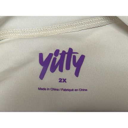 Yitty Cream White Crewneck Short Sleeve Cropped Graphic Tee T shirt Top Size 2XL
