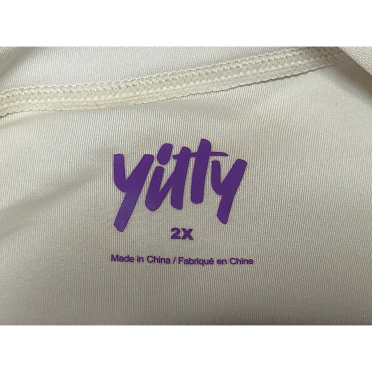 Yitty Cream White Crewneck Short Sleeve Cropped Graphic Tee T shirt Top Size 2XL