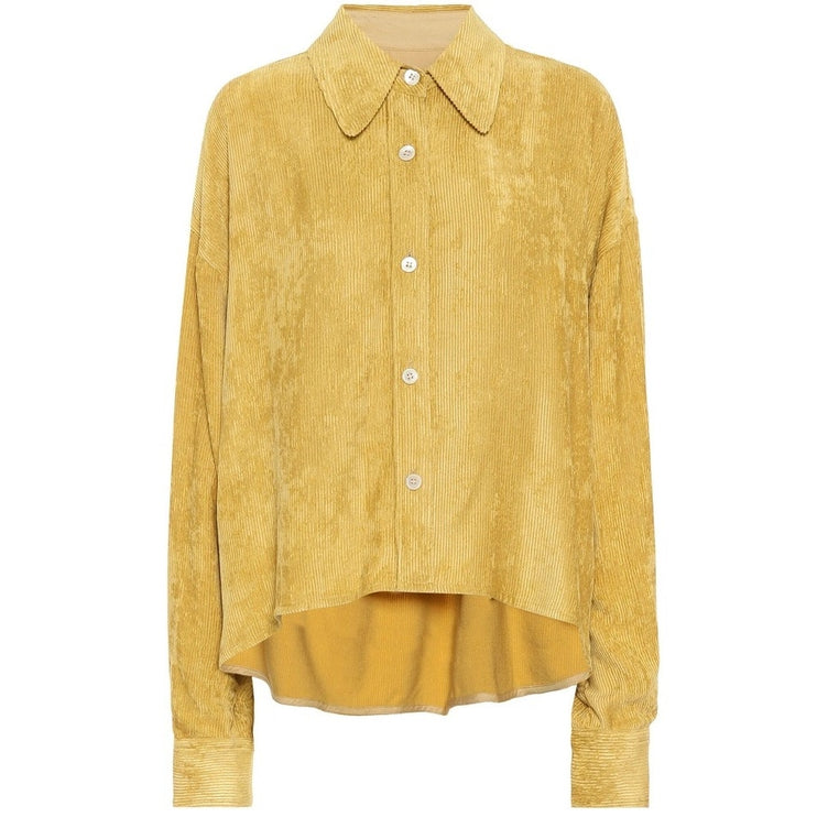 Isabel Marant Fanao Yellow Gold Corduroy Velvet Long Sleeve Button Up Shirt Top