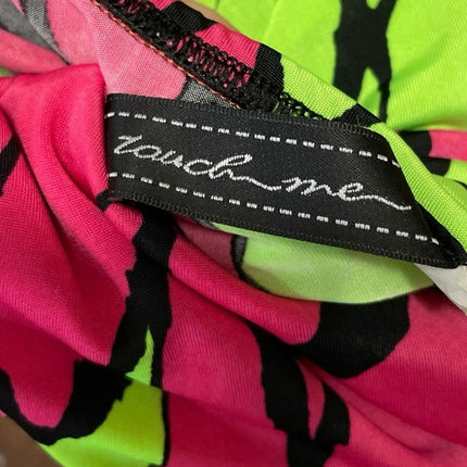 Touch Me Green Pink Retro Abstract Halter Plunge Sleeveless Wide Leg Jumpsuit L