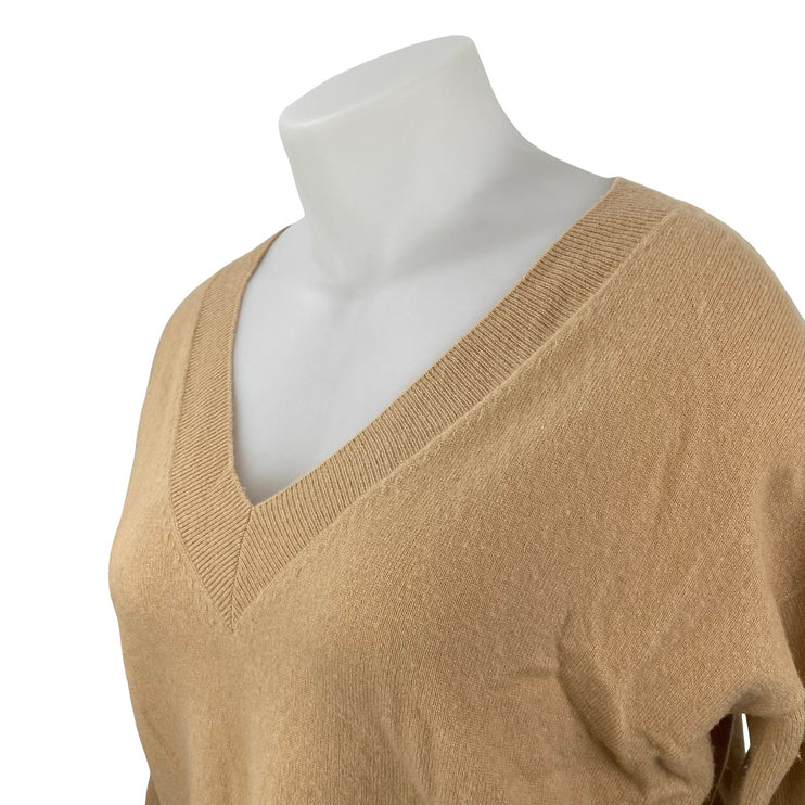 Intermix Elroy 100% Cashmere Women's Beige V Neck Long Sleeve Crop Sweater Top L