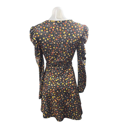 Topshop Multicolor Floral Ruched Tie Waist Long Sleeve Mini Flare A-Line Dress 6