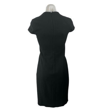 Elie Tahari Freida Black Mock Neck Short Sleeve Zip Midi Pencil Sheath Dress 0