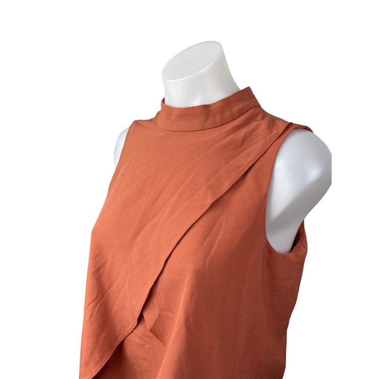 Bar III Women's Coral Sleeveless Mock Neck Tulip Split Cami Tank Blouse Top Sz S