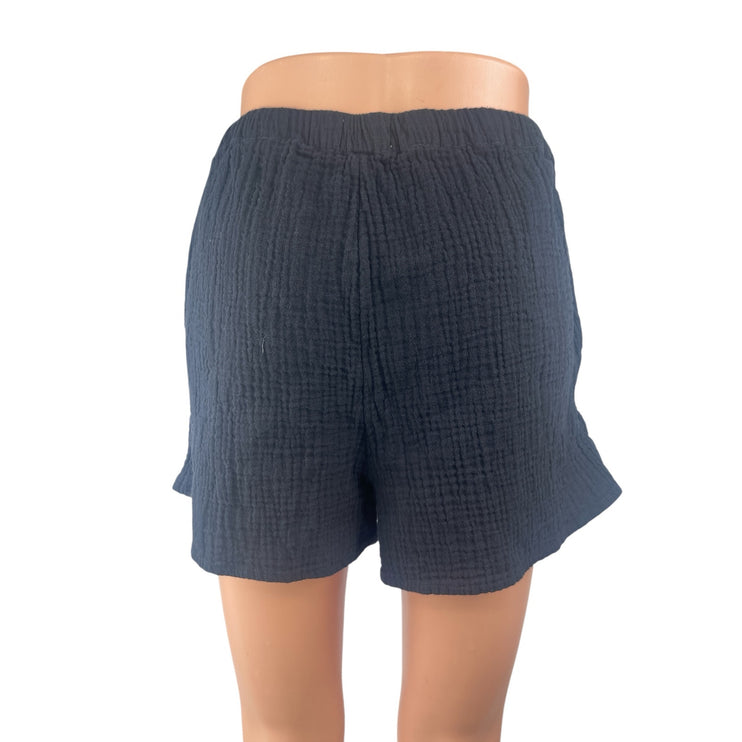 Aritzia Wilfred Free Sail Black Drawstring Wide Leg Casual Lounge Shorts Size M