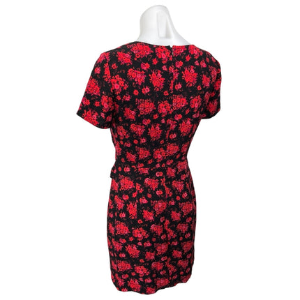 Club Monaco Esquinah Black Red Floral Short Sleeve Ruched Mini Wrap Dress Size 4