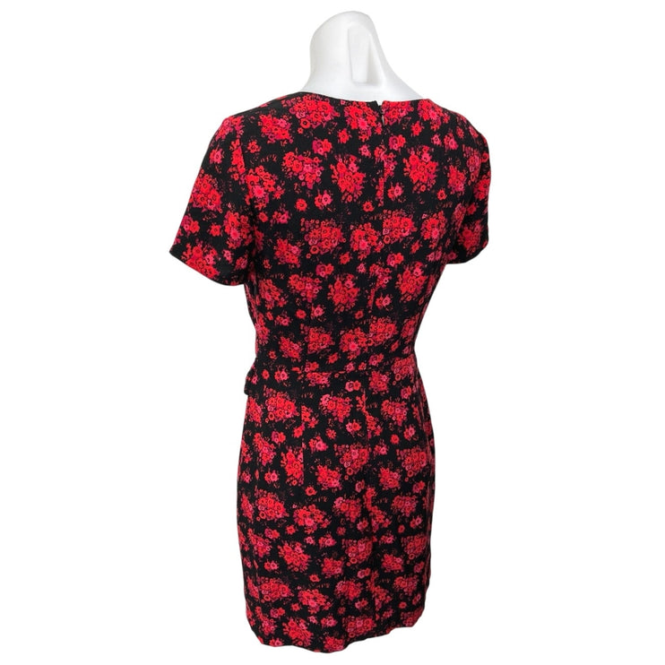 Club Monaco Esquinah Black Red Floral Short Sleeve Ruched Mini Wrap Dress Size 4