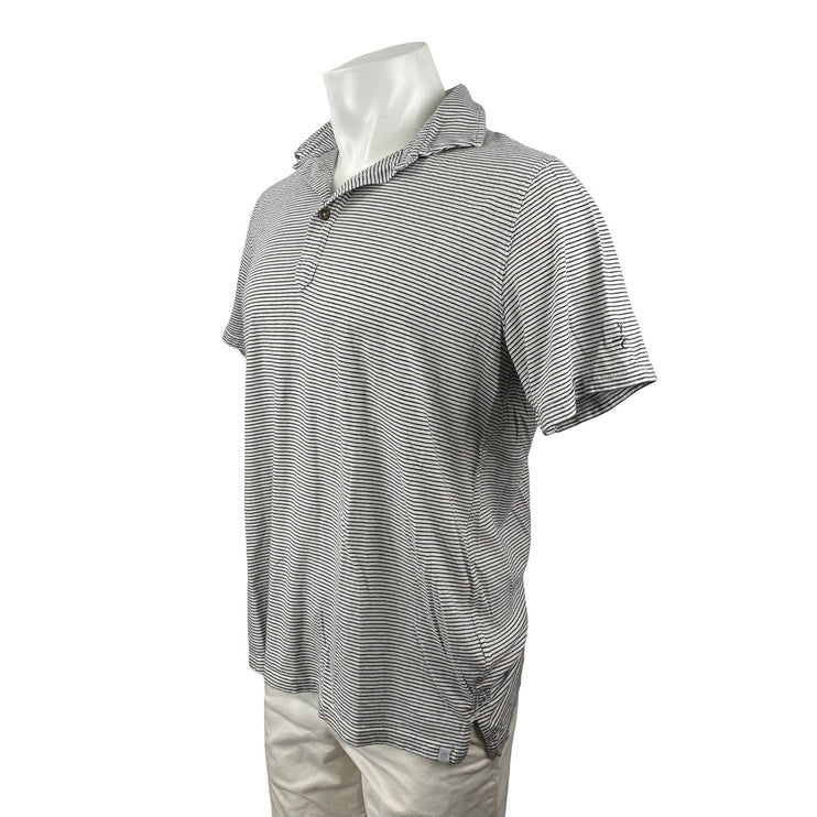 Tasc Men's Black Gray Striped Short Sleeve Golf Casual Polo Shirt Top Size L