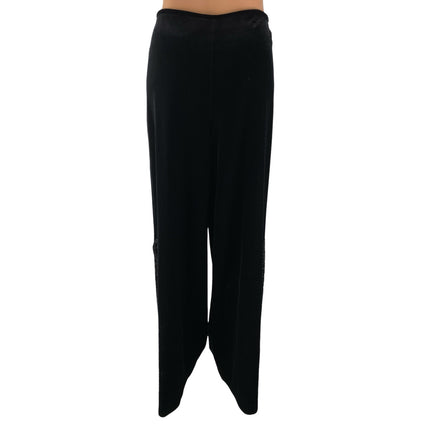 Tadashi Women's Black Velvet Beaded Side Slit High Rise Wide Leg Trouser Pants L