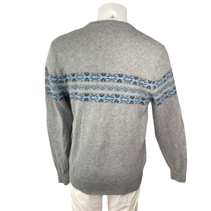 J.Crew Men's Gray Fair Isle Wool Knit Long Sleeve Crew Neck Sweater Top Size L