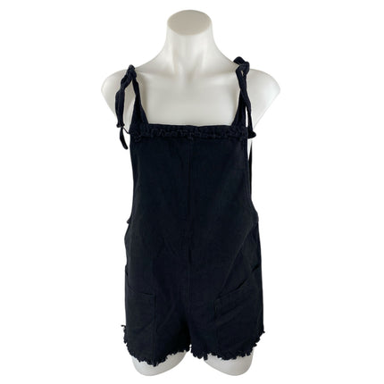 Polly Women's Black Sleeveless Tie Strap Overall Jumper Romper Shorts Size 4