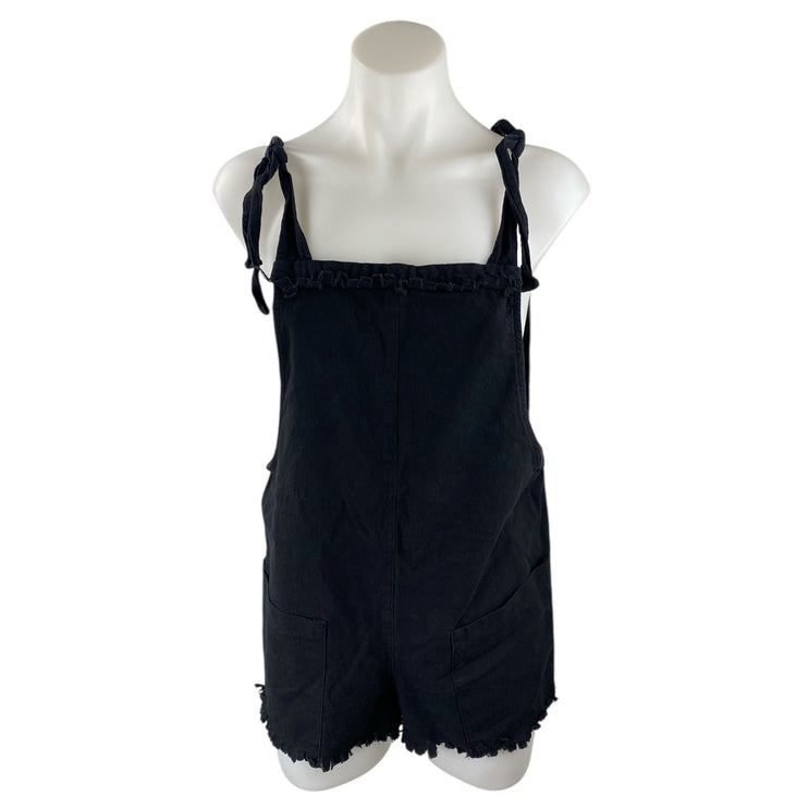 Polly Women's Black Sleeveless Tie Strap Overall Jumper Romper Shorts Size 4