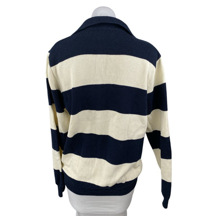Brandy Melville Blue Cream Stripe Collared Long Sleeve Henley Sweater Top Size M