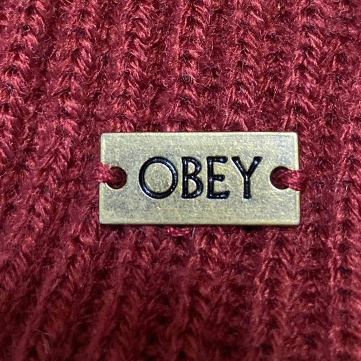 Obey Unisex Red Acrylic Cozy Stretch Ribbed Knit Beanie Bonnet Hat One Size