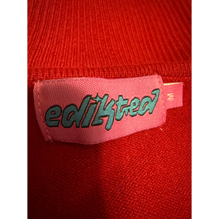 Edikted Natasha Women's Red Ribbed Knit Ribbon Bow Long Sleeve Crop Top Size M