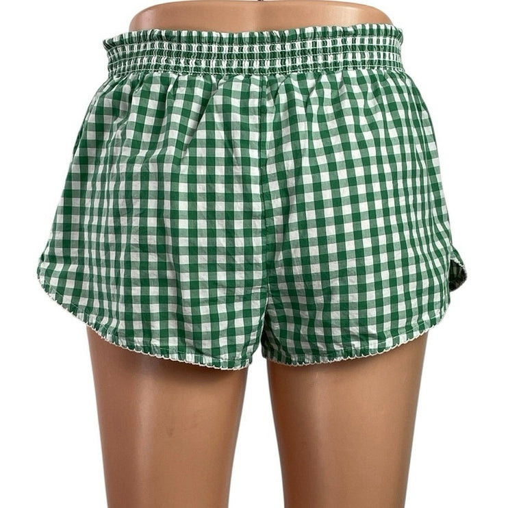 Free People Women's Green Gingham Check High Rise Boxer Lounge Shorts Size XS