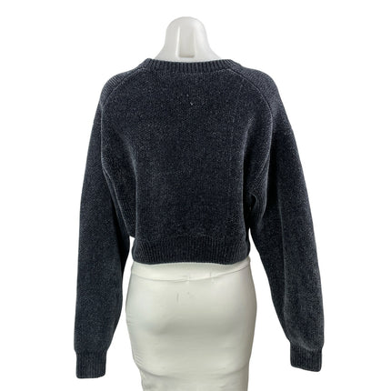Kith Mica Womens Black Long Sleeves Logo Cropped Crewneck Pullover Sweater Top L