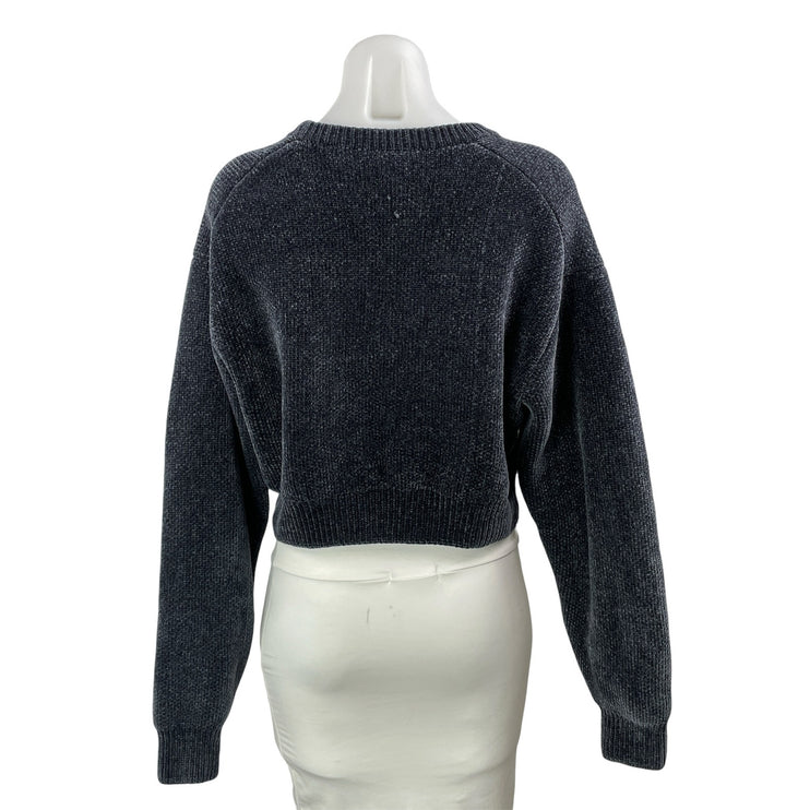 Kith Mica Womens Black Long Sleeves Logo Cropped Crewneck Pullover Sweater Top L