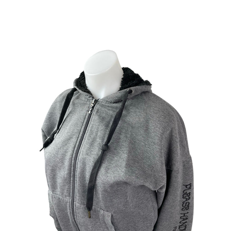 Madame Women's Gray Rose Floral Embroidery Long Sleeve Sweater Hoodie Jacket M
