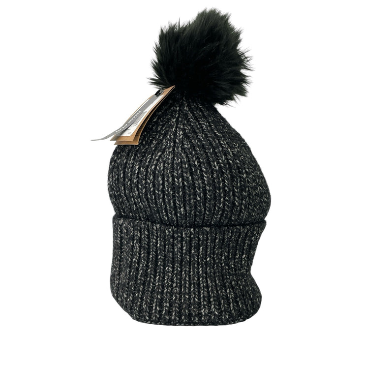 NEW The North Face Women's Black Faux Fur Knit Pom Pom Beanie Bonnet Hat Cap OS