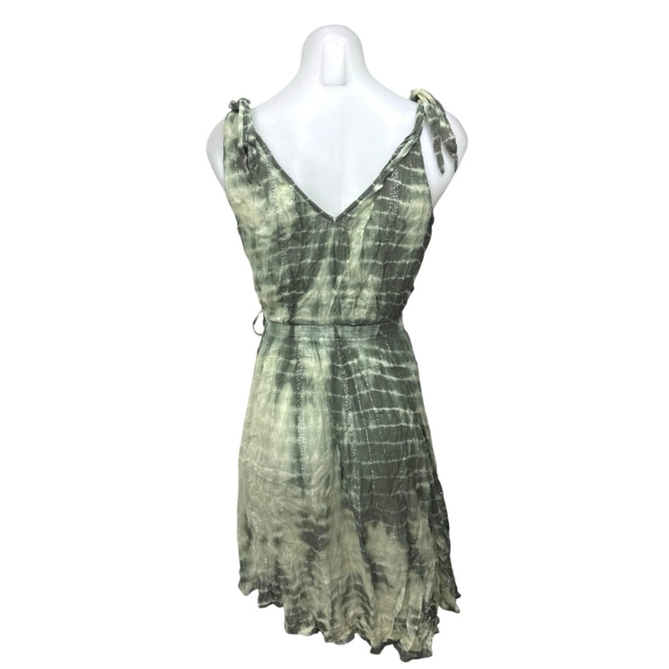 Band of Gypsies Green Metallic Tie Dye Sleeveless Mini Fit & Flare Wrap Dress S
