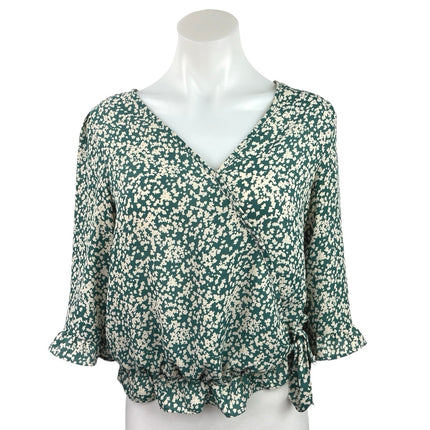 Sienna Sky Floral Print Multicolor Wrap V-Neck Bell 3/4 Sleeve Blouse Top Size M