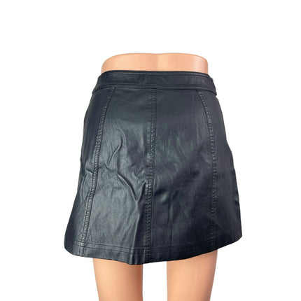 Forever 21 Women's Black Faux Vegan Leather Mini Utility Cargo A-Line Skirt 27