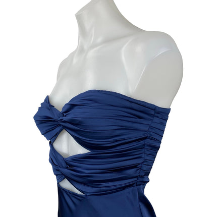 Runaway Blue Silk Satin Strapless Bandeau Bustier Cutout Maxi Dress Size XS