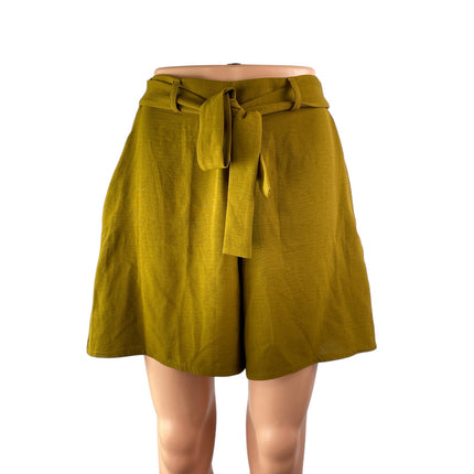 Zara Women's Olive Green Tie Waist Belted High Rise A Line Mini Shorts Size S