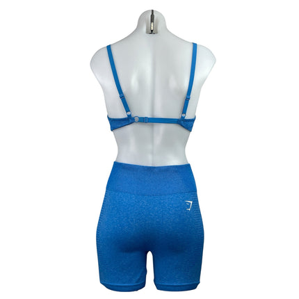 Gymshark Vital Seamless Women's Blue Sports Bra Short & Legging Pant Sets Sz M