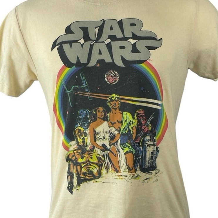 Star Wars Men's Cream Retro Rainbow Classic Short Sleeve T Shirt Tee Top Size L