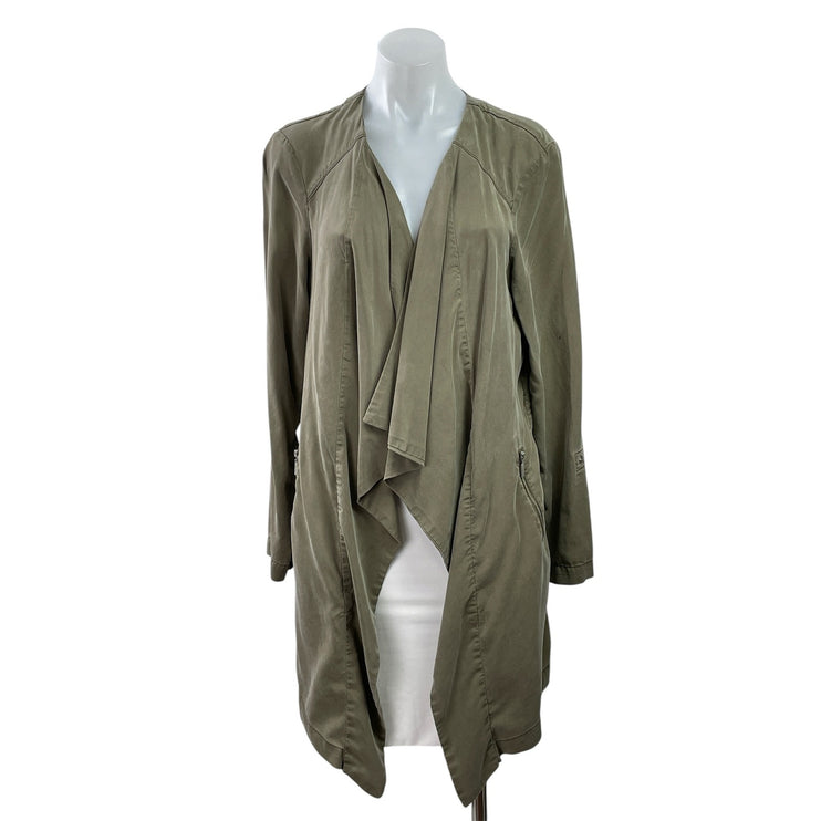 Lila Rose Olive Green Drape Waterfall Long Sleeve Open Cardigan Sweater Top Sz M