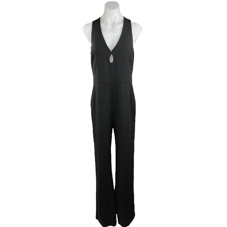 WAYF Black Sleeveless V-neck Keyhole Formal Flared Wide Leg Ankle Jumpsuit Sz L